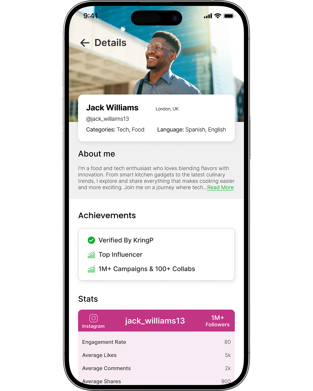 Influencer App Screen